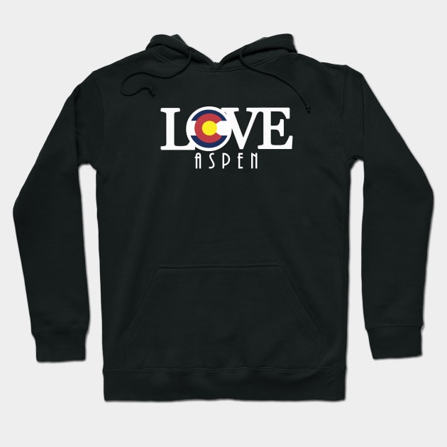 LOVE Aspen (long white text) Hoodie by HomeBornLoveColorado